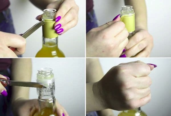 Извлечение дозатора из бутылки ножом
